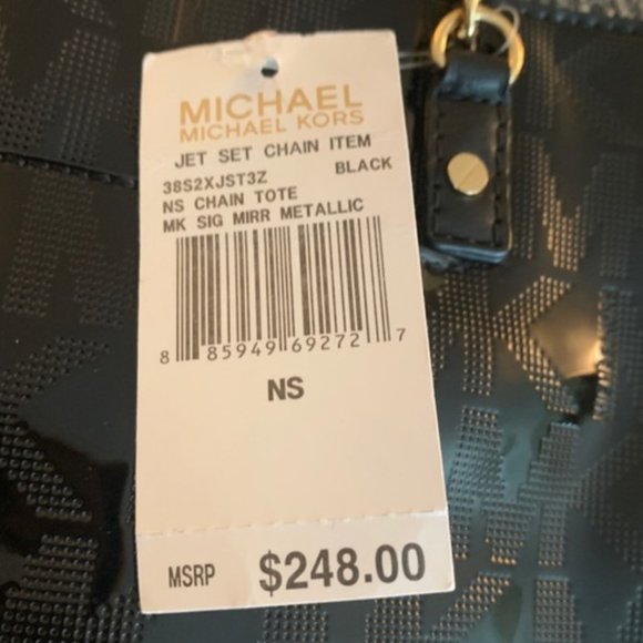 MICHAEL KORS Jet Set Chain Tote MK Signature Black Mirror Metallic - Picture 16 of 16